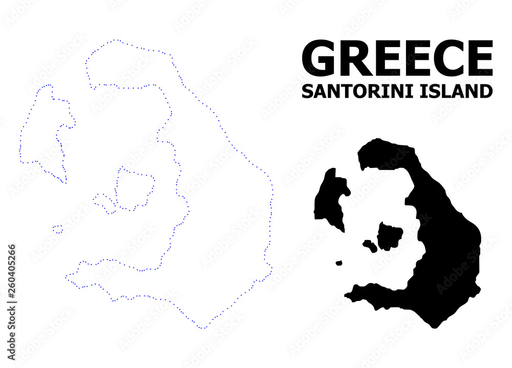 Vector Contour Dotted Map of Santorini Island with Name