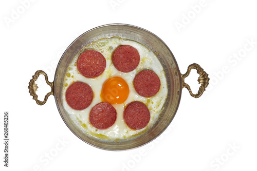 Fried Egg and Sausage isolated - sahanda yumutra photo