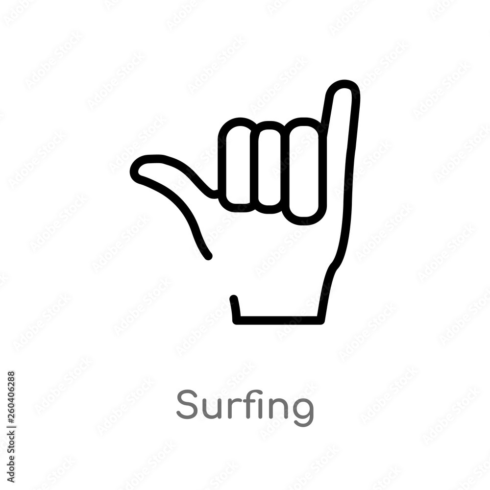 outline surfing vector icon. isolated black simple line element illustration from gestures concept. editable vector stroke surfing icon on white background