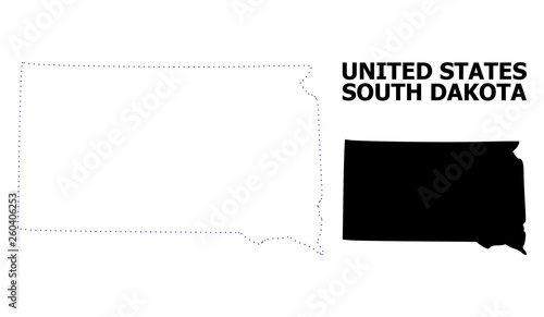 Vector Contour Dotted Map of South Dakota State with Name