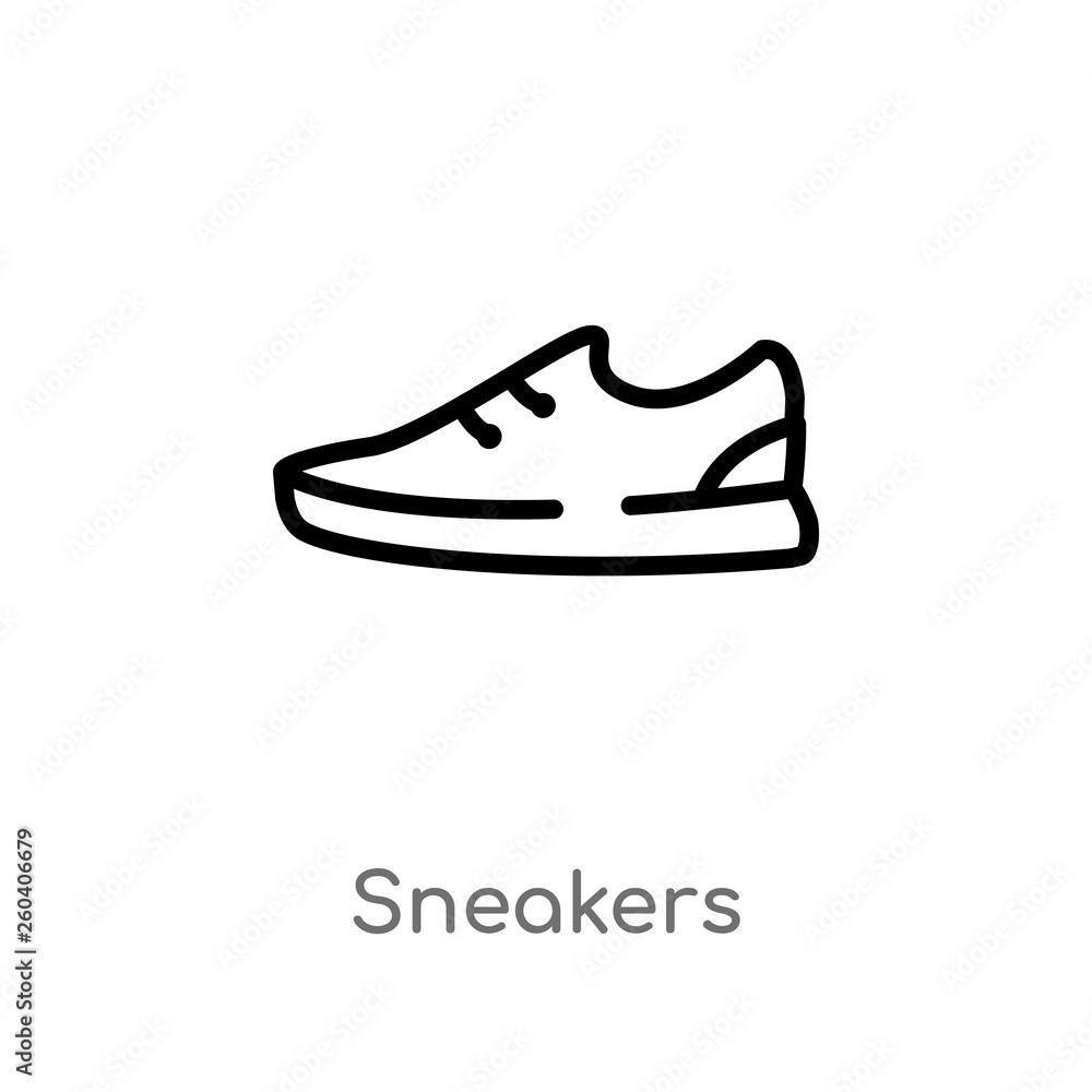 outline sneakers vector icon. isolated black simple line element illustration from gym equipment concept. editable vector stroke sneakers icon on white background outline sneakers vector icon. isolated black simple line element illustration from gym equipment concept. editable vector stroke sneakers icon on white background