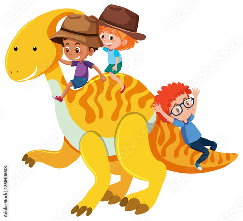 Children riding a parasaurolophus