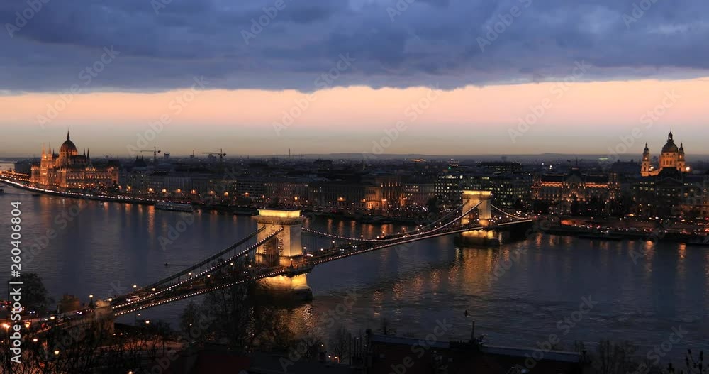 A view of Chain Bridge on Danube in Budapest by night A view of Chain Bridge on Danube in Budapest by night