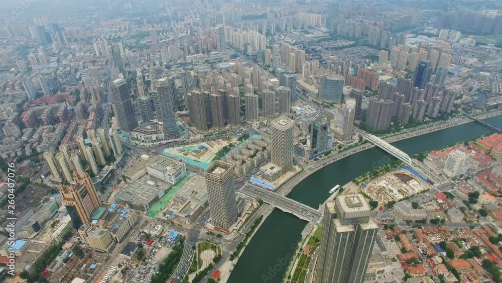 AERIAL shot of Modern buildings and urban cityscape/Tianjin,China AERIAL shot of Modern buildings and urban cityscape/Tianjin,China