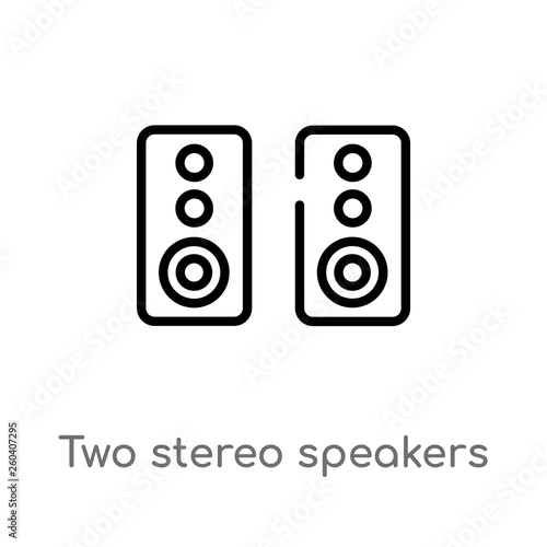 outline two stereo speakers vector icon. isolated black simple line element illustration from hardware concept. editable vector stroke two stereo speakers icon on white background