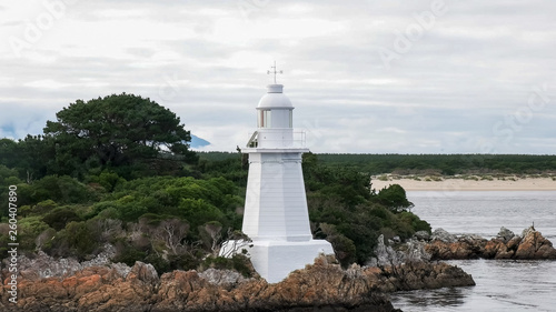 beacon light at hells gates in the entrance to macquarie harbour