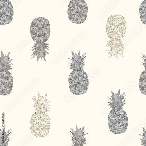 Seamless repeat pattern with half-drop pineapples in natural colors
