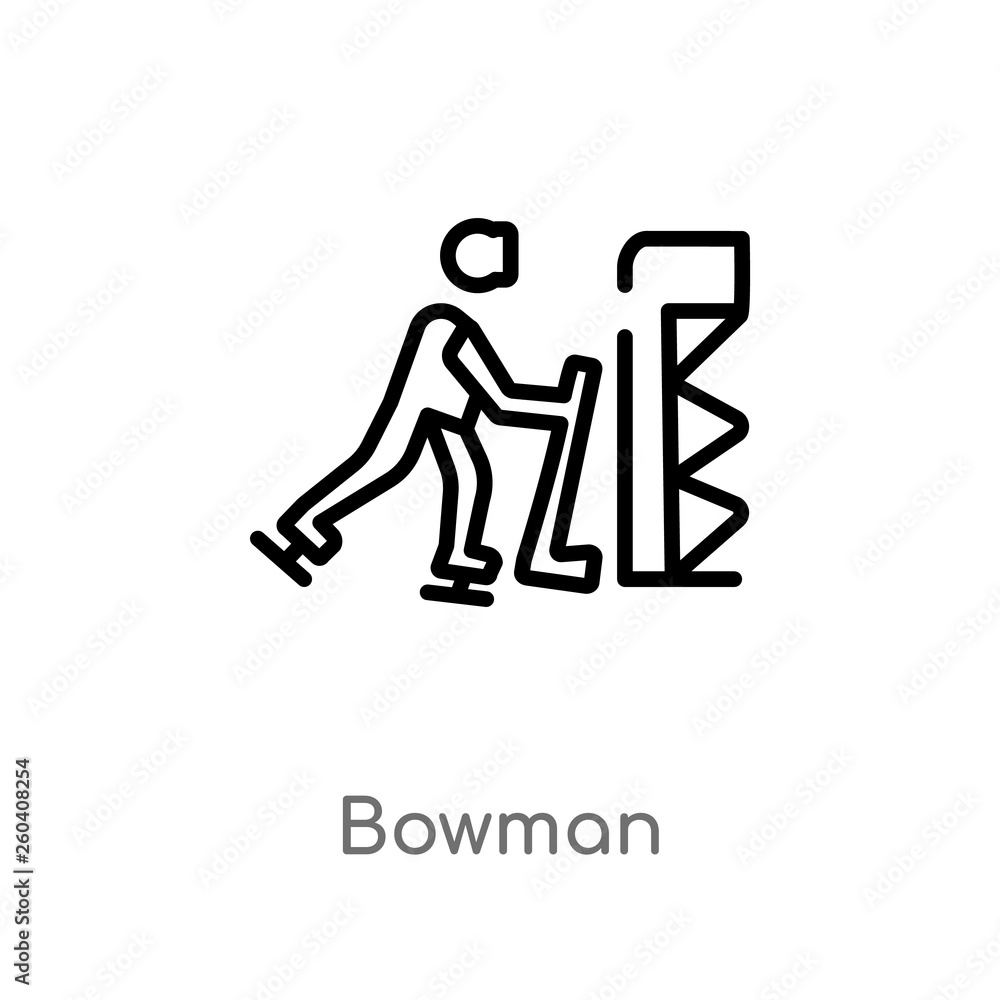 outline bowman vector icon. isolated black simple line element illustration from hockey concept. editable vector stroke bowman icon on white background outline bowman vector icon. isolated black simple line element illustration from hockey concept. editable vector stroke bowman icon on white background