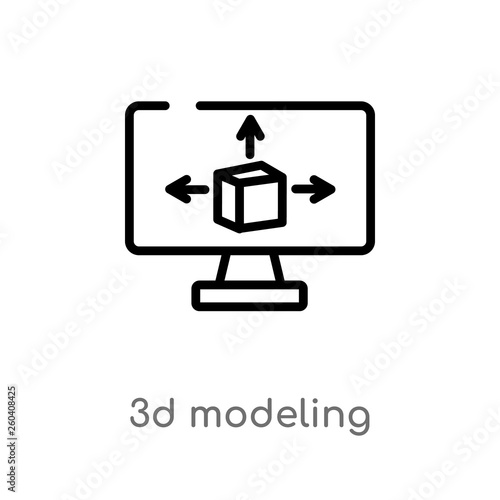 outline 3d modeling vector icon. isolated black simple line element illustration from general-1 concept. editable vector stroke 3d modeling icon on white background