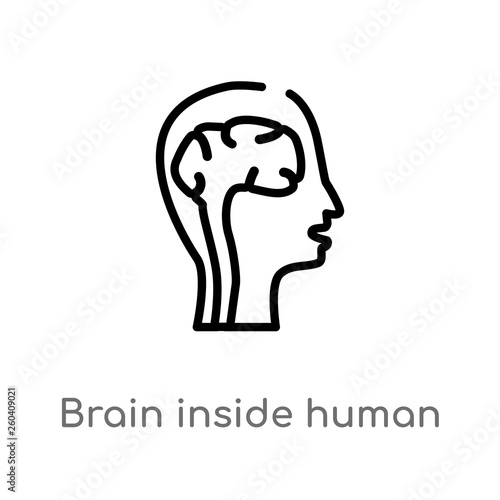 outline brain inside human head vector icon. isolated black simple line element illustration from human body parts concept. editable vector stroke brain inside human head icon on white background