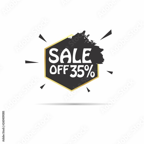 sale off 35% sign hexagonal with black label vector