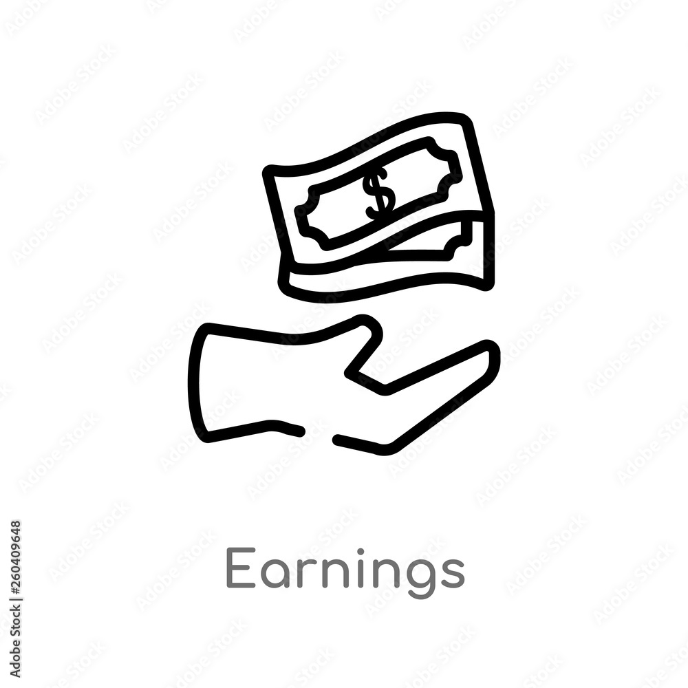 outline earnings vector icon. isolated black simple line element illustration from human resources concept. editable vector stroke earnings icon on white background