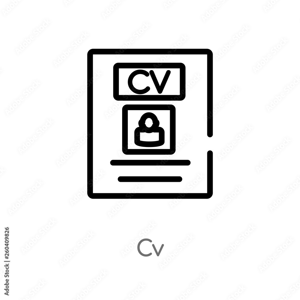 outline cv vector icon. isolated black simple line element illustration from job resume concept. editable vector stroke cv icon on white background outline cv vector icon. isolated black simple line element illustration from job resume concept. editable vector stroke cv icon on white background
