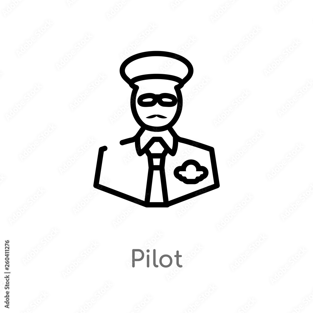 outline pilot vector icon. isolated black simple line element illustration from job profits concept. editable vector stroke pilot icon on white background outline pilot vector icon. isolated black simple line element illustration from job profits concept. editable vector stroke pilot icon on white background