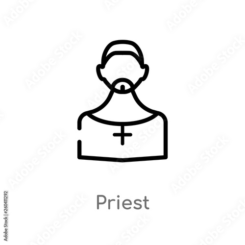 outline priest vector icon. isolated black simple line element illustration from job profits concept. editable vector stroke priest icon on white background © zaurrahimov