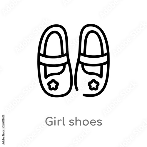 outline girl shoes vector icon. isolated black simple line element illustration from kid and baby concept. editable vector stroke girl shoes icon on white background
