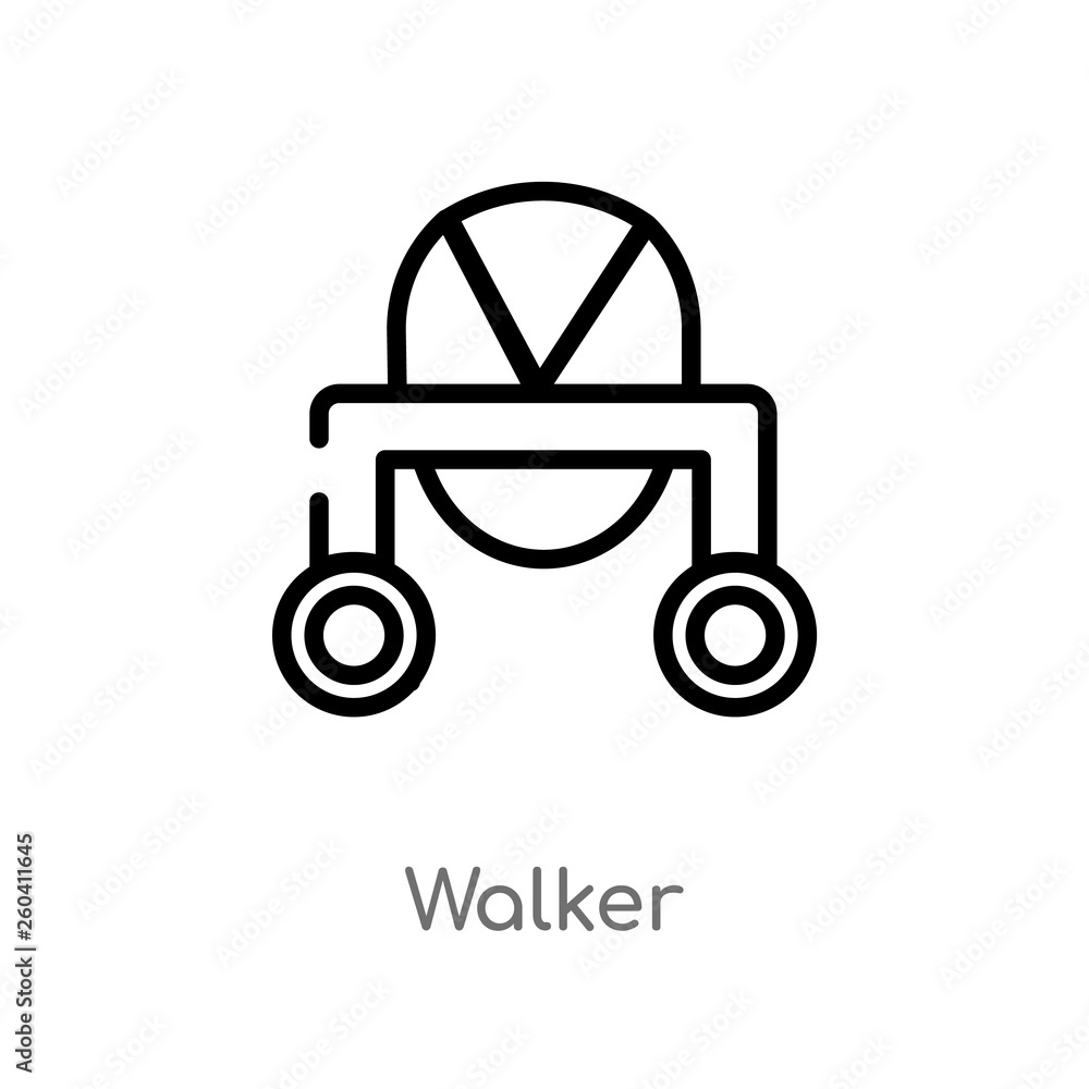 outline walker vector icon. isolated black simple line element illustration from kid and baby concept. editable vector stroke walker icon on white background outline walker vector icon. isolated black simple line element illustration from kid and baby concept. editable vector stroke walker icon on white background