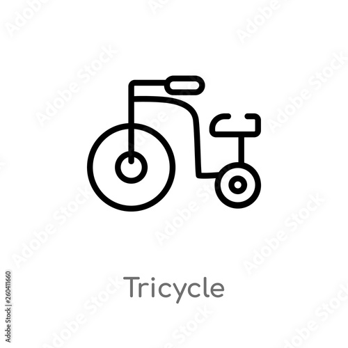 outline tricycle vector icon. isolated black simple line element illustration from kid and baby concept. editable vector stroke tricycle icon on white background