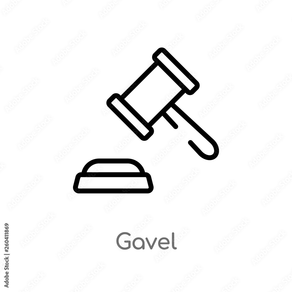 outline gavel vector icon. isolated black simple line element illustration from law and justice concept. editable vector stroke gavel icon on white background