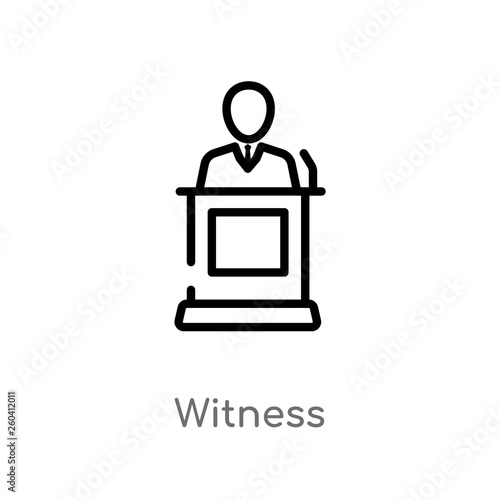 outline witness vector icon. isolated black simple line element illustration from law and justice concept. editable vector stroke witness icon on white background