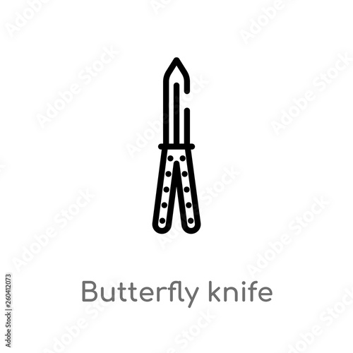 outline butterfly knife vector icon. isolated black simple line element illustration from law and justice concept. editable vector stroke butterfly knife icon on white background © zaurrahimov