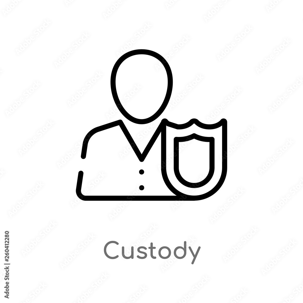 Fototapeta premium outline custody vector icon. isolated black simple line element illustration from law and justice concept. editable vector stroke custody icon on white background