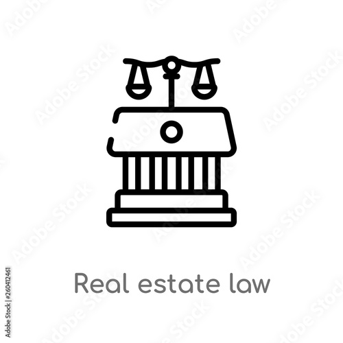 outline real estate law vector icon. isolated black simple line element illustration from law and justice concept. editable vector stroke real estate law icon on white background