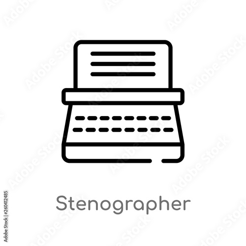 outline stenographer vector icon. isolated black simple line element illustration from law and justice concept. editable vector stroke stenographer icon on white background
