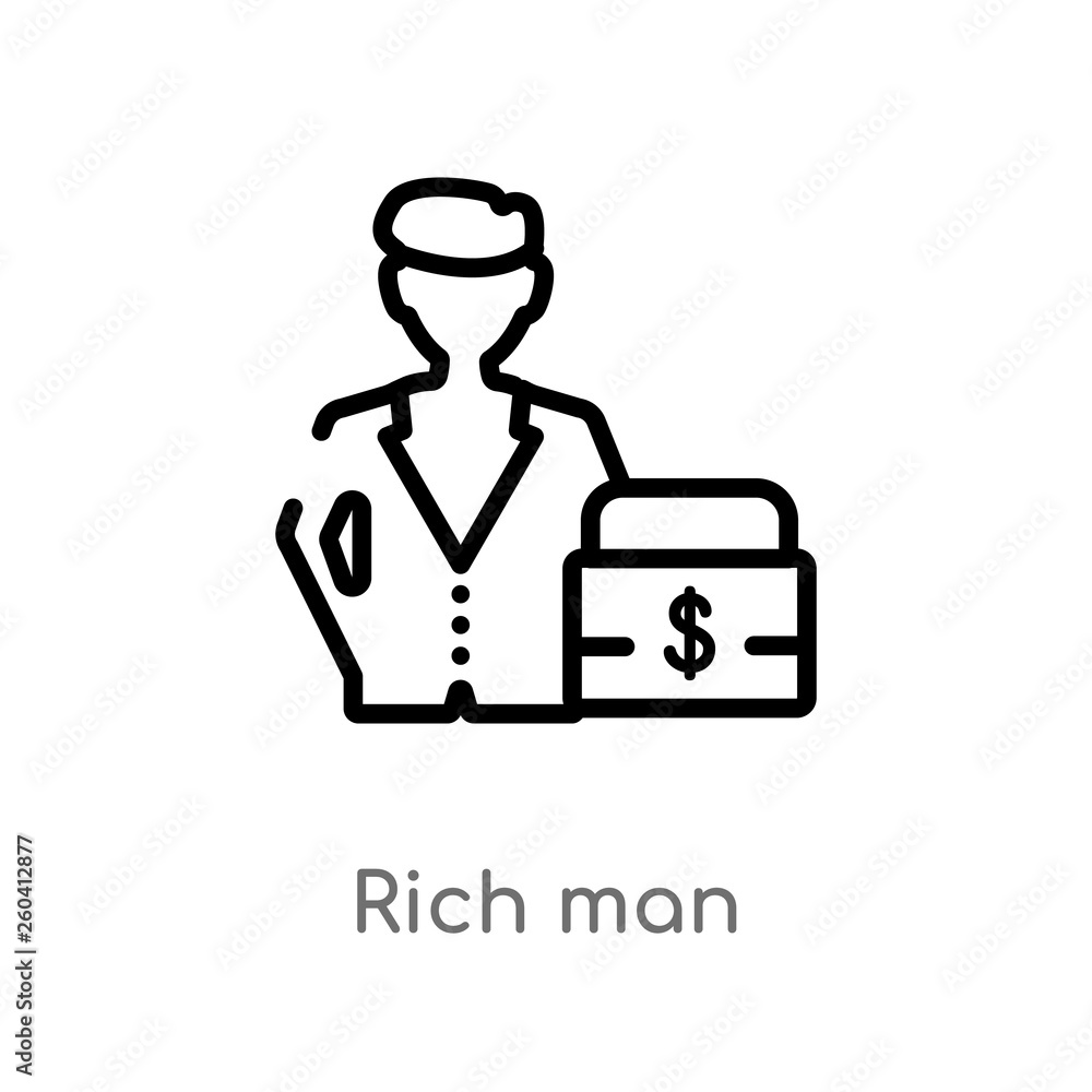 outline rich man vector icon. isolated black simple line element illustration from luxury concept. editable vector stroke rich man icon on white background