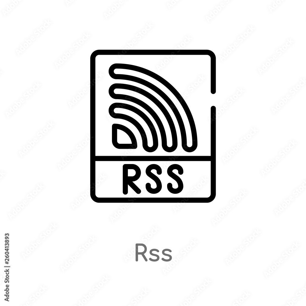 outline rss vector icon. isolated black simple line element illustration from marketing concept. editable vector stroke rss icon on white background outline rss vector icon. isolated black simple line element illustration from marketing concept. editable vector stroke rss icon on white background
