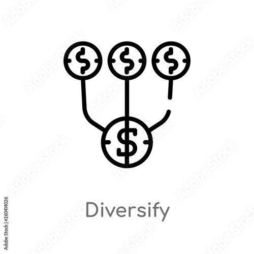 outline diversify vector icon. isolated black simple line element illustration from marketing concept. editable vector stroke diversify icon on white background