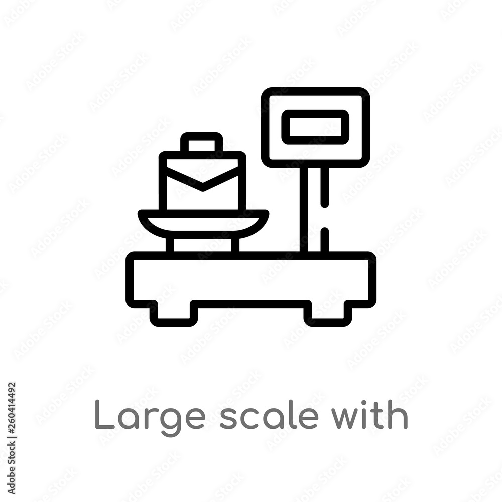 outline large scale with suitcase vector icon. isolated black simple line element illustration from measurement concept. editable vector stroke large scale with suitcase icon on white background outline large scale with suitcase vector icon. isolated black simple line element illustration from measurement concept. editable vector stroke large scale with suitcase icon on white background