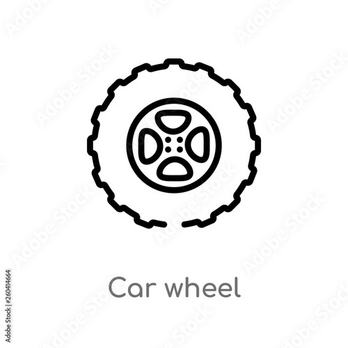 outline car wheel vector icon. isolated black simple line element illustration from mechanicons concept. editable vector stroke car wheel icon on white background