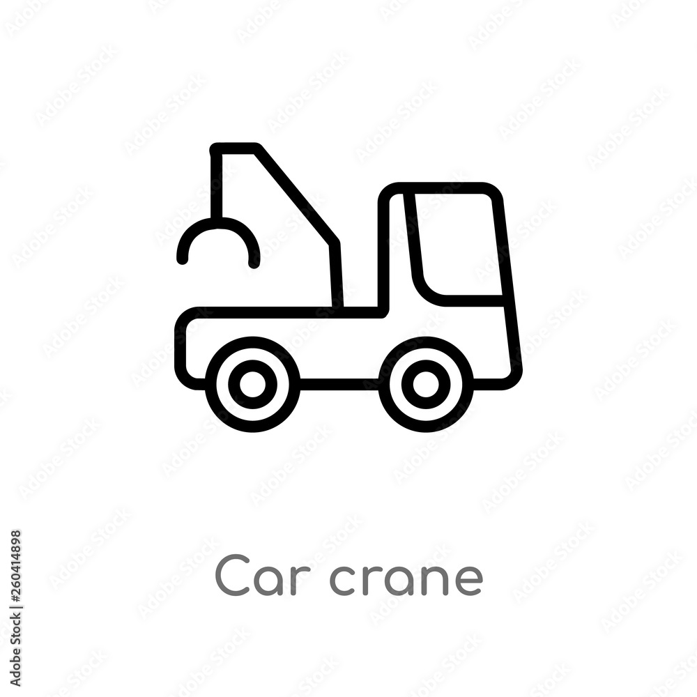 outline car crane vector icon. isolated black simple line element illustration from mechanicons concept. editable vector stroke car crane icon on white background outline car crane vector icon. isolated black simple line element illustration from mechanicons concept. editable vector stroke car crane icon on white background