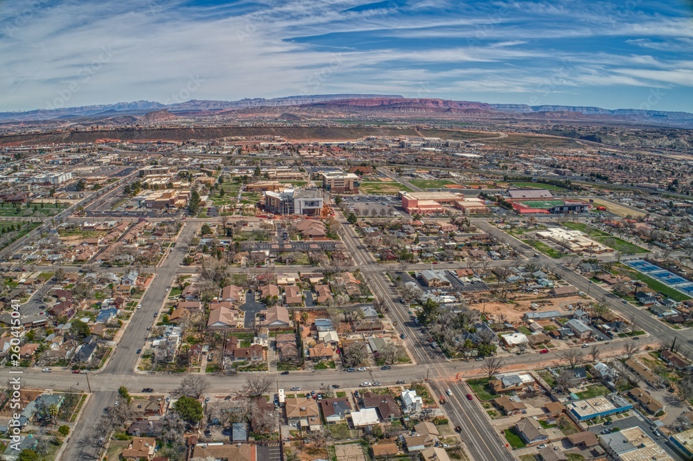 Aerial View of the Town of St. George in Southwest Utah
