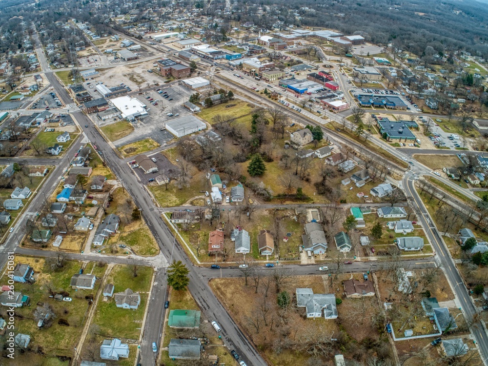 Aerial View of the small Town of Sullivan, Missouri off the Interstate