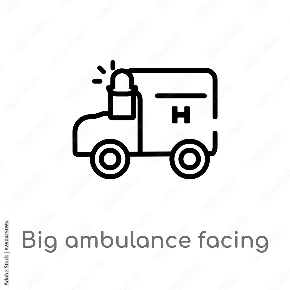 outline big ambulance facing left vector icon. isolated black simple line element illustration from mechanicons concept. editable vector stroke big ambulance facing left icon on white background