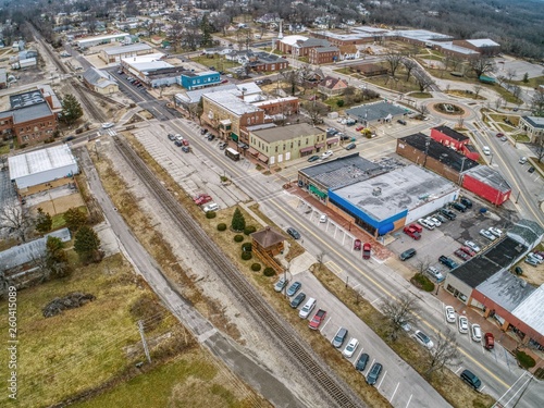 Aerial View of the small Town of Sullivan, Missouri off the Interstate