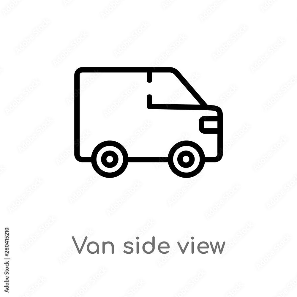 outline van side view vector icon. isolated black simple line element illustration from mechanicons concept. editable vector stroke van side view icon on white background outline van side view vector icon. isolated black simple line element illustration from mechanicons concept. editable vector stroke van side view icon on white background