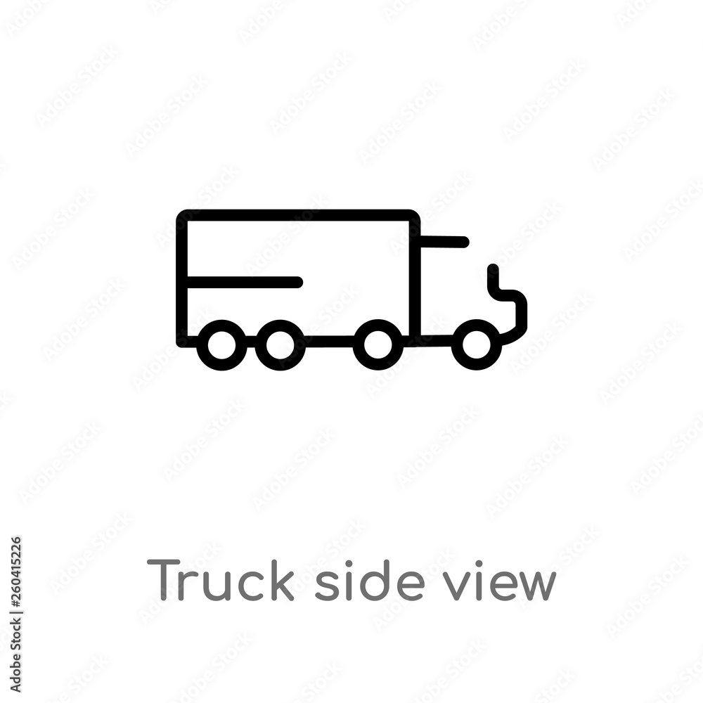 outline truck side view vector icon. isolated black simple line element illustration from mechanicons concept. editable vector stroke truck side view icon on white background