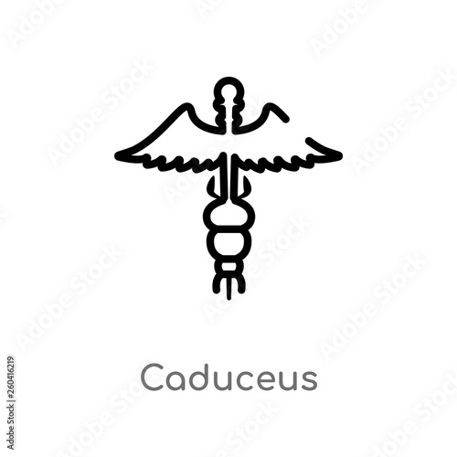 outline caduceus vector icon. isolated black simple line element illustration from medical concept. editable vector stroke caduceus icon on white background