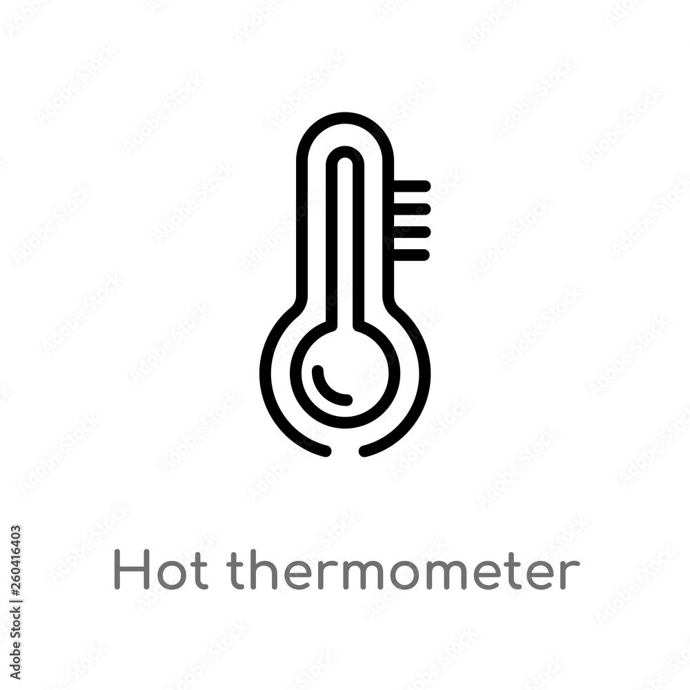 outline hot thermometer vector icon. isolated black simple line element illustration from meteorology concept. editable vector stroke hot thermometer icon on white background outline hot thermometer vector icon. isolated black simple line element illustration from meteorology concept. editable vector stroke hot thermometer icon on white background
