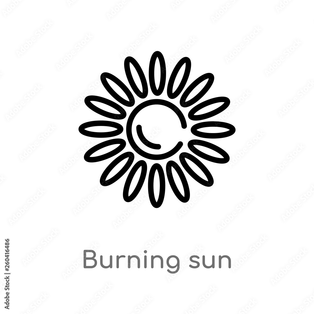 outline burning sun vector icon. isolated black simple line element illustration from meteorology concept. editable vector stroke burning sun icon on white background outline burning sun vector icon. isolated black simple line element illustration from meteorology concept. editable vector stroke burning sun icon on white background