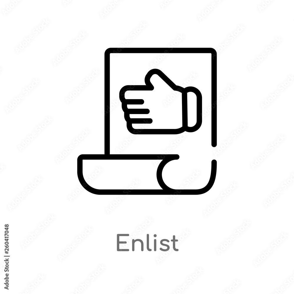outline enlist vector icon. isolated black simple line element illustration from miscellaneous concept. editable vector stroke enlist icon on white background outline enlist vector icon. isolated black simple line element illustration from miscellaneous concept. editable vector stroke enlist icon on white background