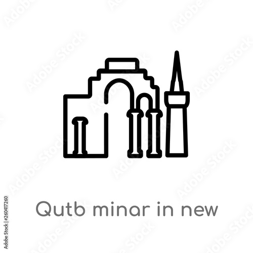 outline qutb minar in new delhi vector icon. isolated black simple line element illustration from monuments concept. editable vector stroke qutb minar in new delhi icon on white background