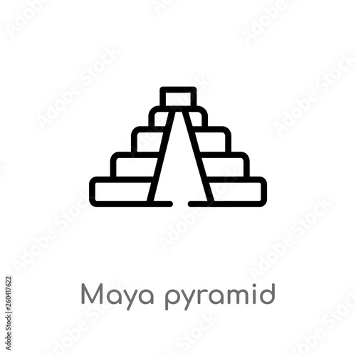 outline maya pyramid vector icon. isolated black simple line element illustration from monuments concept. editable vector stroke maya pyramid icon on white background