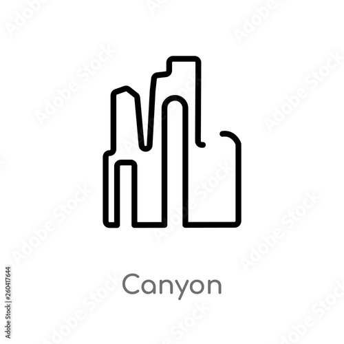 outline canyon vector icon. isolated black simple line element illustration from monuments concept. editable vector stroke canyon icon on white background