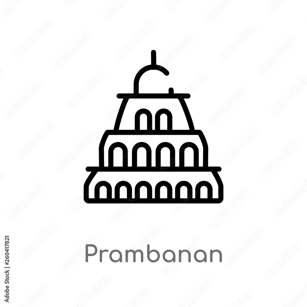 outline prambanan vector icon. isolated black simple line element illustration from monuments concept. editable vector stroke prambanan icon on white background