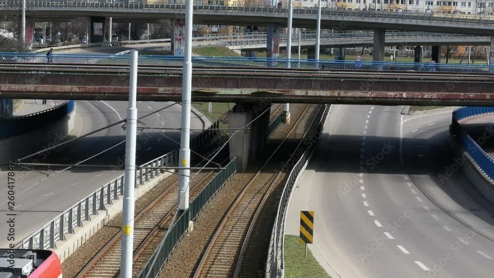 Urban Junction Overpass Trams and Cars Traffic Urban Junction Overpass Trams and Cars Traffic