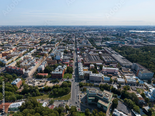 Panoramic view of Saint Petersburg, drone photo, summer day. Vasilyevsky Island